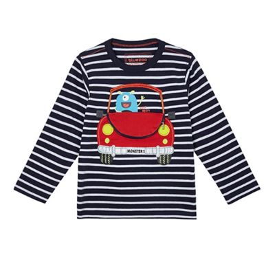 Boys' navy striped car applique t-shirt